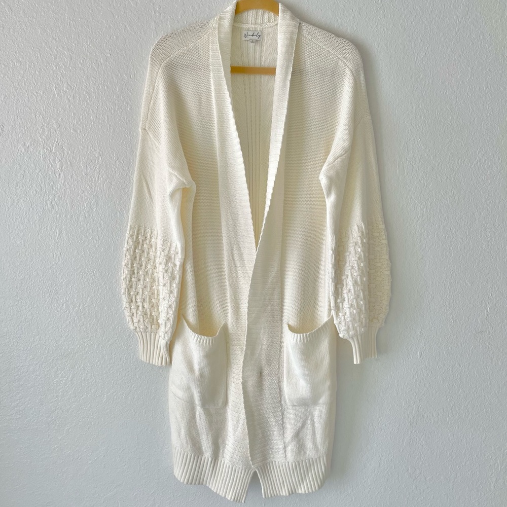 Long Cream Bubble Sleeve Cardigan Size S/M